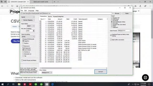 CSV2CSV (Windows): Convert CSV/Excel transactions to importable CSV смотреть онлайн