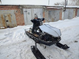 Самодельный снегоход. Первый ваезд.