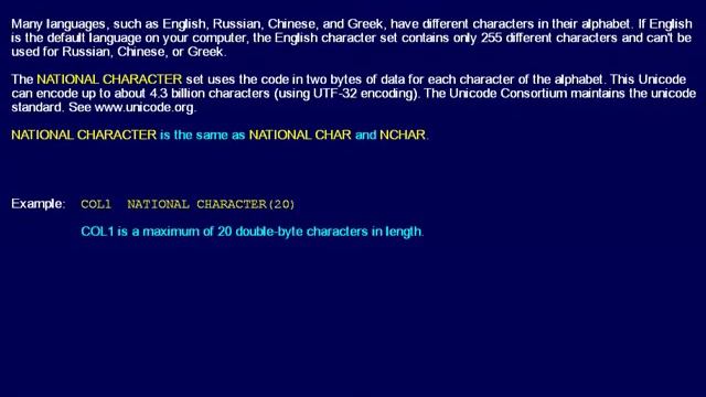 SQL 035 Data Types, Character String Data, NCHAR, NATIONAL CHARACTER смотреть онлайн