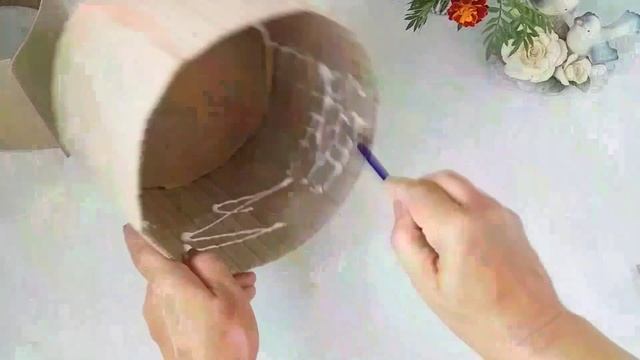 Круглый органайзер из картона и джутовой нити. смотреть онлайн