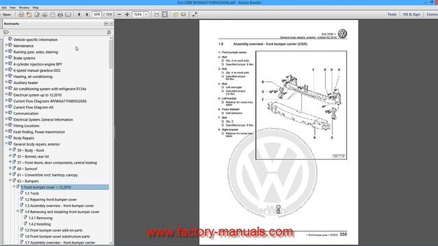 Volkswagen EOS 2006 2007 2008 2009 2010 service manual смотреть онлайн