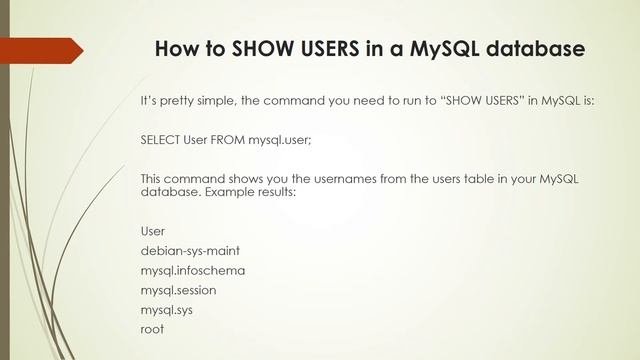 MySQL: SHOW USERS смотреть онлайн