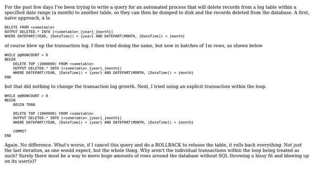 SQL rolling back all iterations of a while loop when each iteration has its own explicit... смотреть онлайн