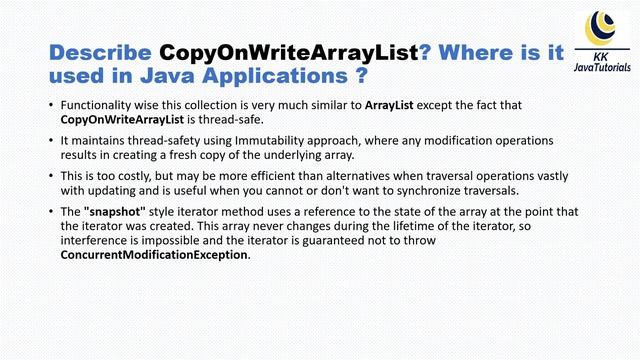 Describe CopyOnWriteArrayList Where is it used in Java Applications ? смотреть онлайн