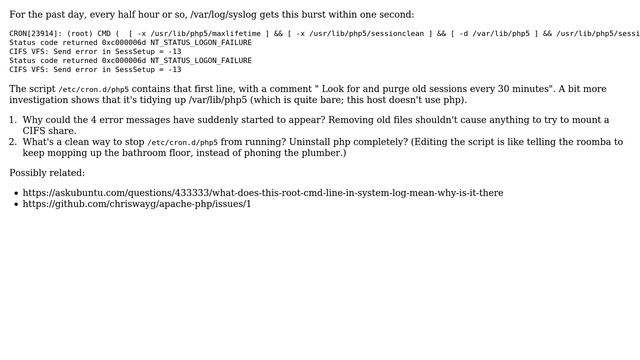 cron php command causes CIFS NT_STATUS_LOGON_FAILURE смотреть онлайн