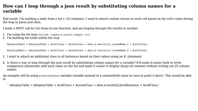 How can I loop through a json result by substituting field/column names with a variable? смотреть онлайн