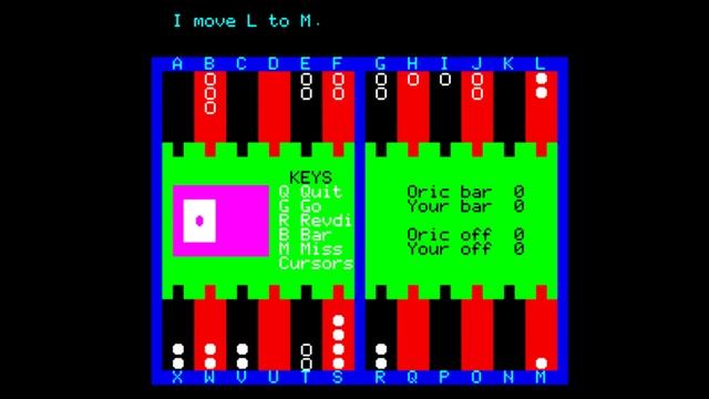 Oric Atmos  - Atmos 48k Backgammon (1984) IJK Software