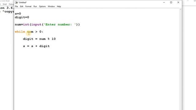 Python program calculates sum of digits in a number. смотреть онлайн