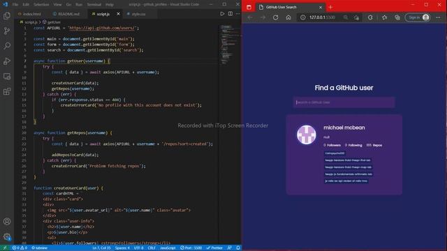 Git Hub profile finder made with Javascript, Html and Css смотреть онлайн