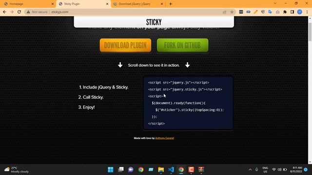How to Use Sticky JS in your Website।। How to Create a Sticky Menu using Position or using Sticky J смотреть онлайн