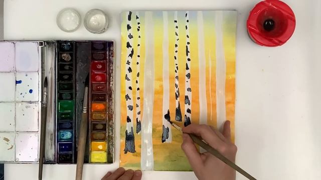 Как нарисовать березовую рощу поэтапно. Рисуем березы шаг за шагом. Урок рисования для детей. смотреть онлайн