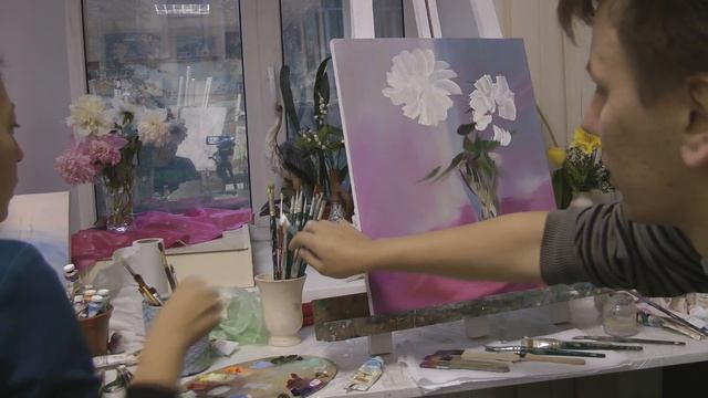 "Нежный букет пионов" картина маслом поэтапно. Bouquet of peonies. Picture смотреть онлайн