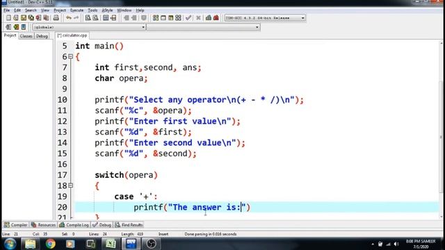 How to make Calculator with switch condition in C| short tutorial of C смотреть онлайн