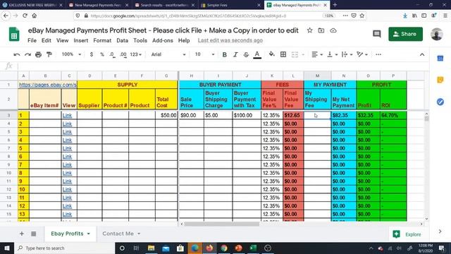 eBay Managed Payments Fees and Profit Excel Sheet смотреть онлайн