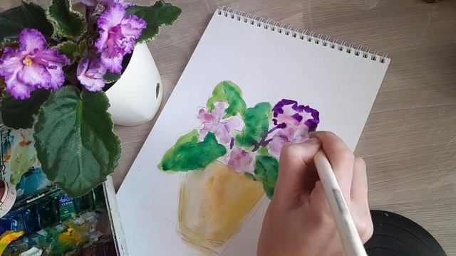 Рисуем с натуры. Фиалка акварелью. смотреть онлайн