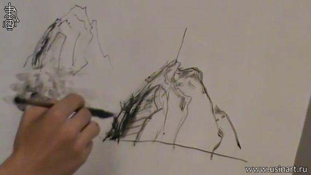 Уроки по пейзажной живописи у-син. Урок 16.1 _Как рисовать камни_ смотреть онлайн