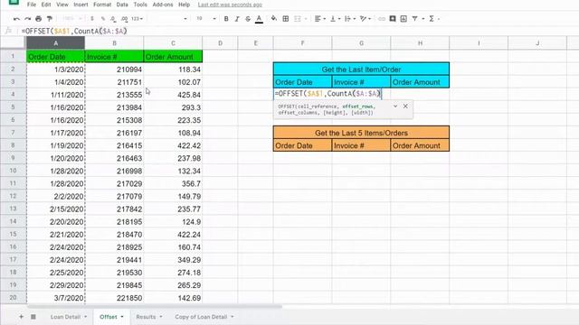 Google Sheets Get Last Row of Values [OFFSET Function] смотреть онлайн