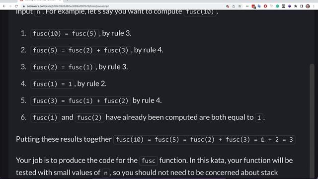 РЕШЕНИЕ задания c рекурсией Codewars на JavaScript. The fusc function смотреть онлайн