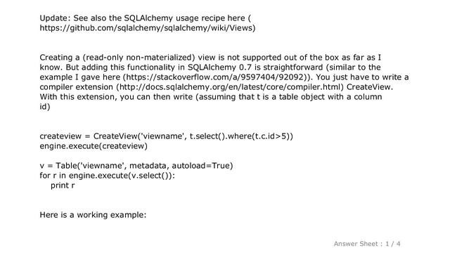 PYTHON : How to create an SQL View with SQLAlchemy? смотреть онлайн