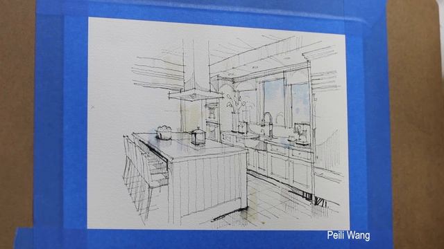 Hand Rendering, Interior, Kitchen Watercolor Sketch (Full) смотреть онлайн