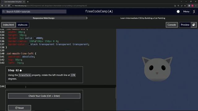 FreeCodeCamp | Learn Intermediate CSS by Building a Cat Painting: Step 62 | Responsive Web Design смотреть онлайн