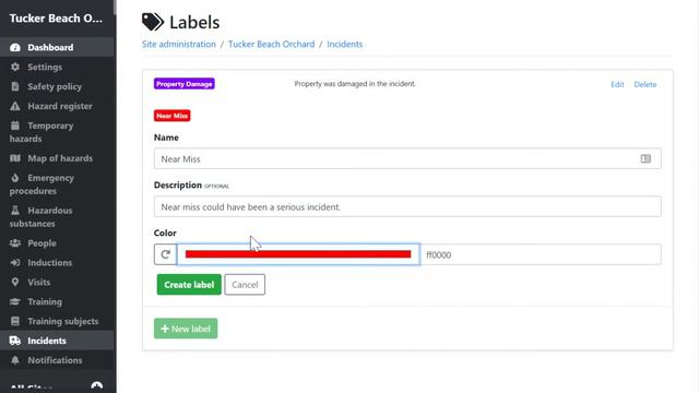 Zero Harm Incident Reports - Adding Labels