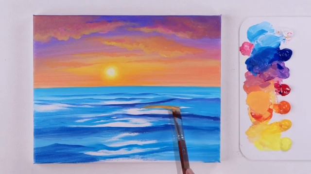 Acrylic Drawing Sunset Sea Seascape | Painting Step By Step