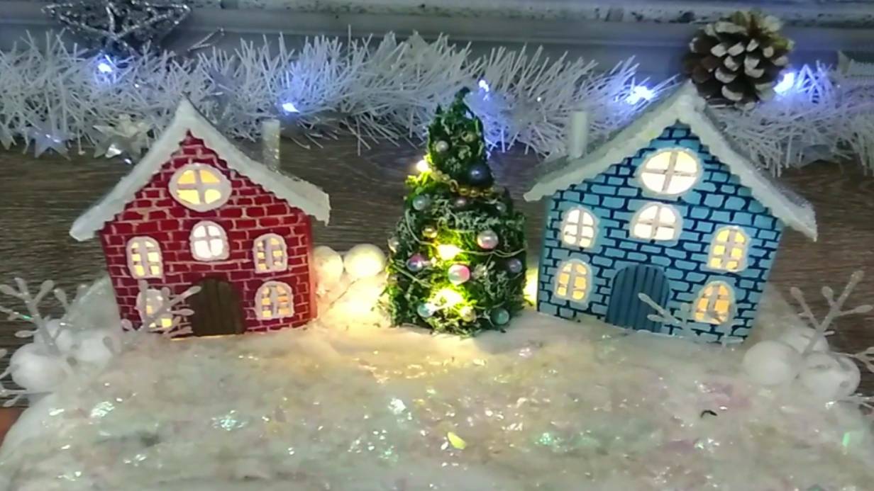 Новогодняя композиция с домиками. DIY. смотреть онлайн
