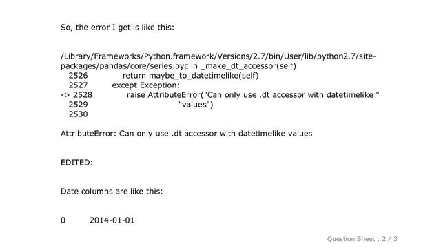 Pandas : AttributeError: Can only use .dt accessor with datetimelike values смотреть онлайн