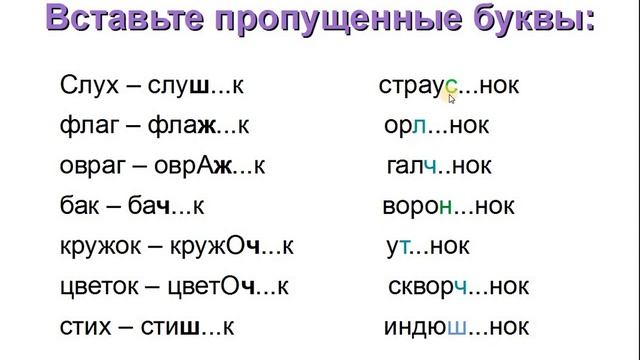 Написание суффикса ок после шипящих смотреть онлайн