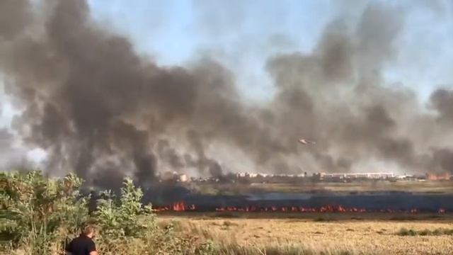 Работа вертолета МЧС на пожаре в плавнях реки Анапки смотреть онлайн