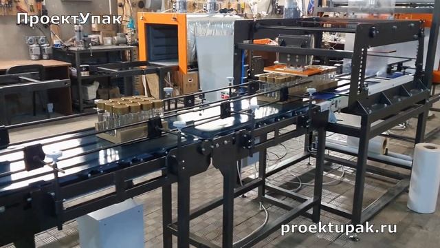 Транспортная система с последующей автоматической упаковкой группы стеклобанок в лотке смотреть онлайн
