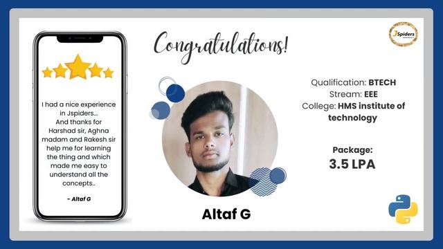 Student Successfully Placed | Python Full Stack Development | Jspiders Marathahalli | Altaf G смотреть онлайн