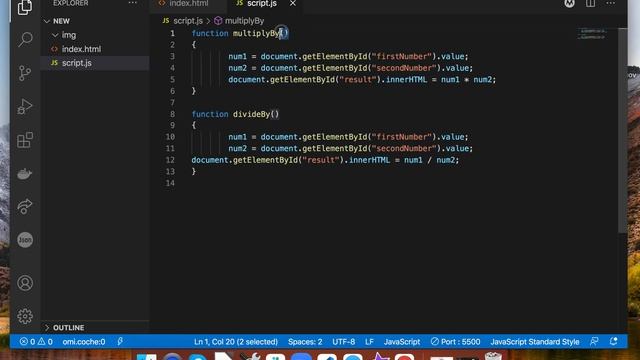 Программа на JavaScript для умножения и деления двух чисел (вводится пользователем) смотреть онлайн