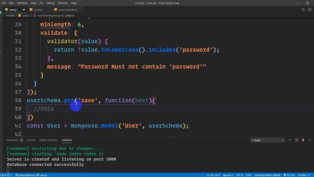 30. Hashing password before saving user | REST API Development with Node js and Express смотреть онлайн