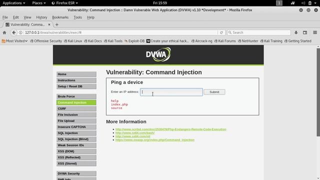 DVWA Command Injection On Low Security смотреть онлайн