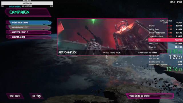 DOOM Eternal Any% Unrestricted Speedrun in 22:14 IGT смотреть онлайн