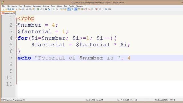 php program to print factorial of a number. смотреть онлайн