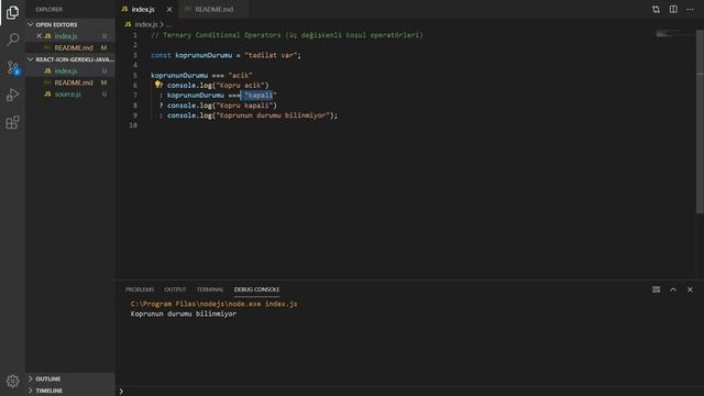 ES6 Ternary Operators (üç değişkenli koşul operatörleri) - React İçin Gerekli Javascript Özellikler смотреть онлайн