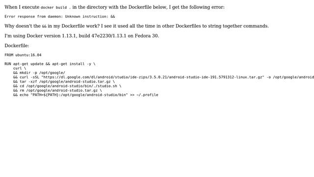Docker build not recognizing && in RUN command смотреть онлайн