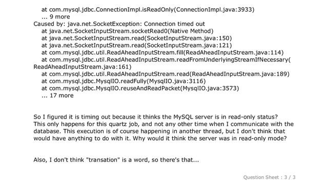 MySQL : odd SQLException - Could not retrieve transation read-only status server смотреть онлайн