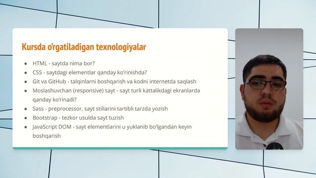 003. Kursda o'rgatiladigan texnologiyalar - Frontend dasturlash asoslari смотреть онлайн