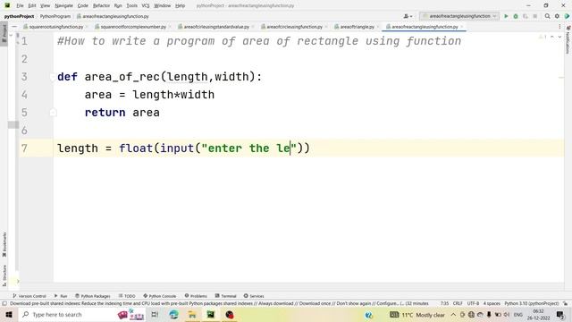 How to write a program of area of rectangle using function in python смотреть онлайн