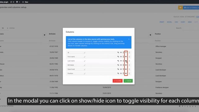 How to show and hide columns in WordPress Tables with wpDataTables plugin смотреть онлайн