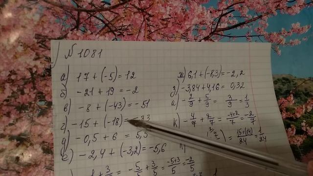 1080, 1081 Математика 6 класс. Сложение чисел с разными знаками. Длинные примеры. смотреть онлайн
