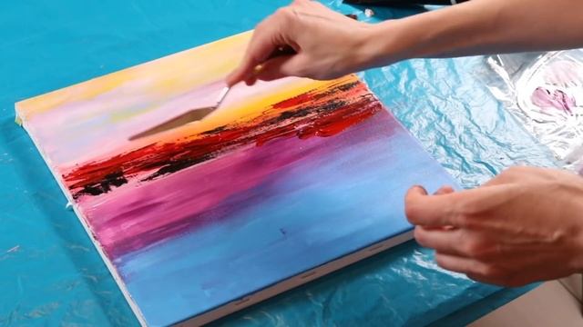How to paint a summer seascape / abstraction / easy landscape painting acrylic смотреть онлайн
