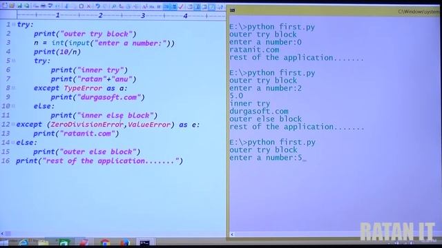 Python Tutorial || Video class-34 ||Exception Handling PART-4 || nested try-except || By Ratan sir смотреть онлайн
