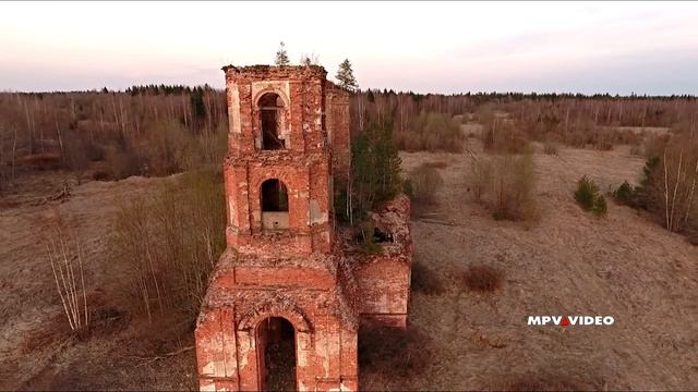 Казанская церковь в деревне Русские Новики / аэросъемка Валдайский район смотреть онлайн
