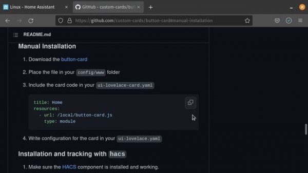Manual Installation of Home Assistant Custom Button Card