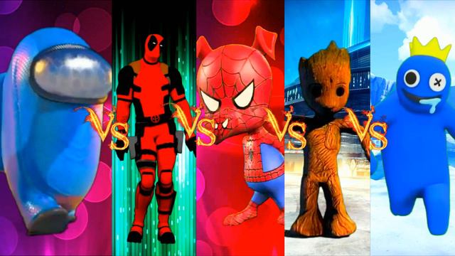 AMONG US DANCE vs DEADPOOL vs SPIDER-MAN TOON vs BABY GROOT vs RAINDOW FRIENDS BLUE : DANCE FUNNY смотреть онлайн